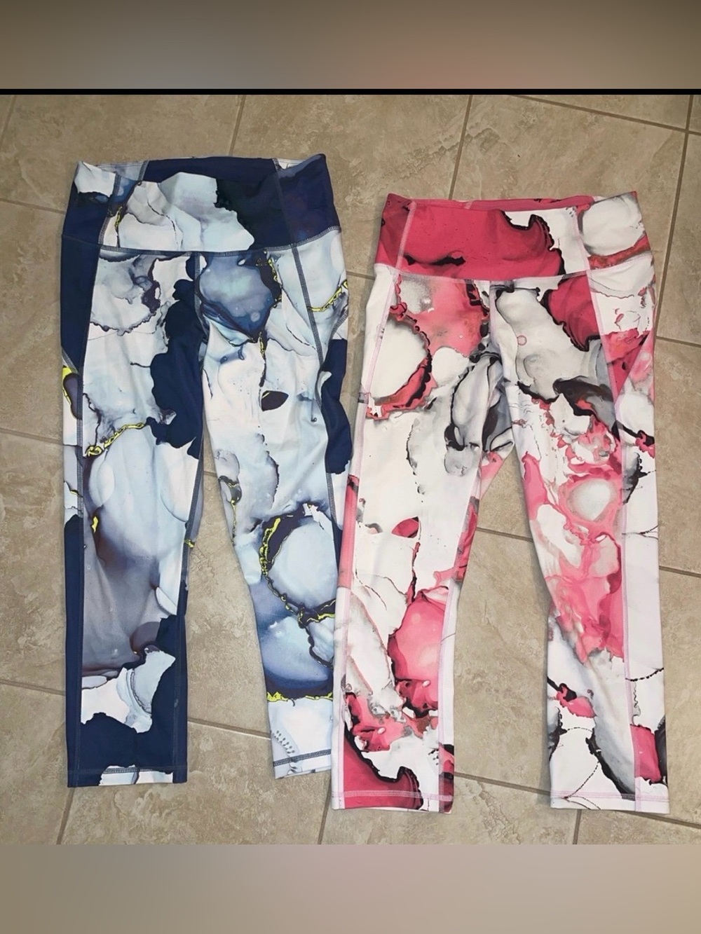 Kids Marble-Print Active Leggings - Blue & Pink